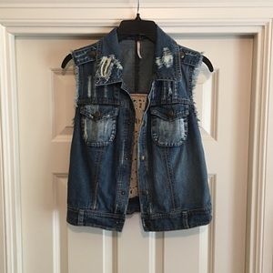Free People Distressed Denim & Knit Vest